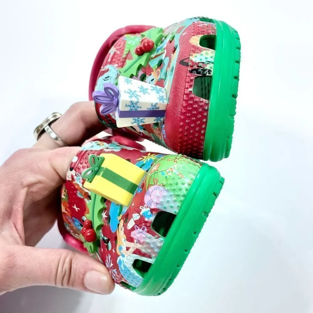 Crocs special edition Disney Parks holiday mules with attached present pegs 7